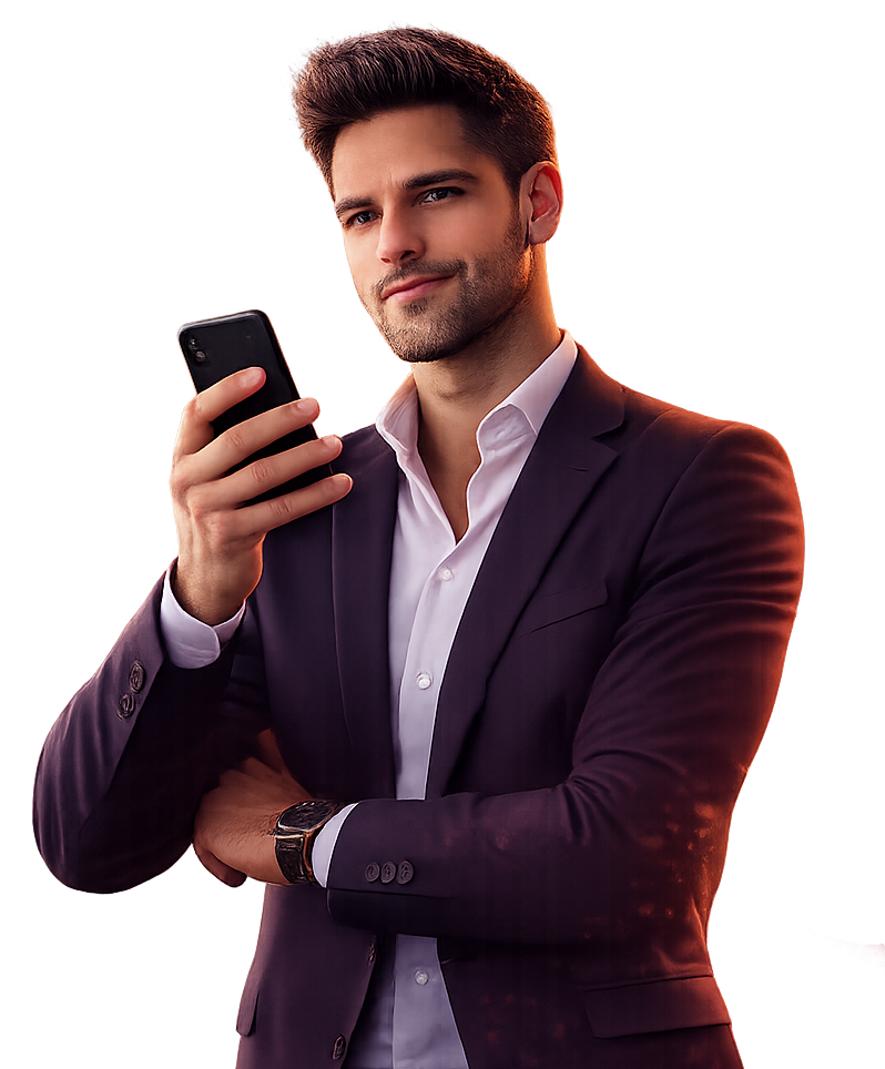 Homem confiante com celular